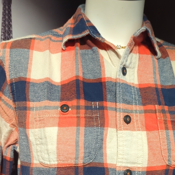 Stylish Plaid Button Down Shirt - Orange and Blue - Picture 2 of 9